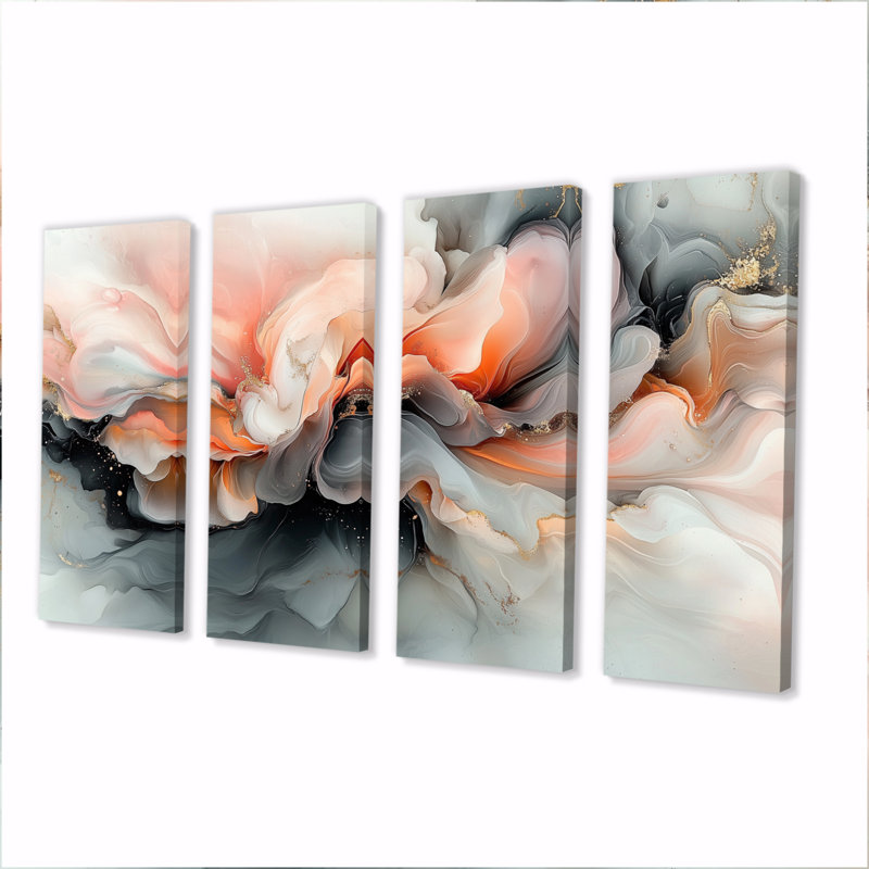 Géode abstraite rose et gris en forme de marbre II - ensemble d'art mural en marbre, H 32 po x l 64 po
