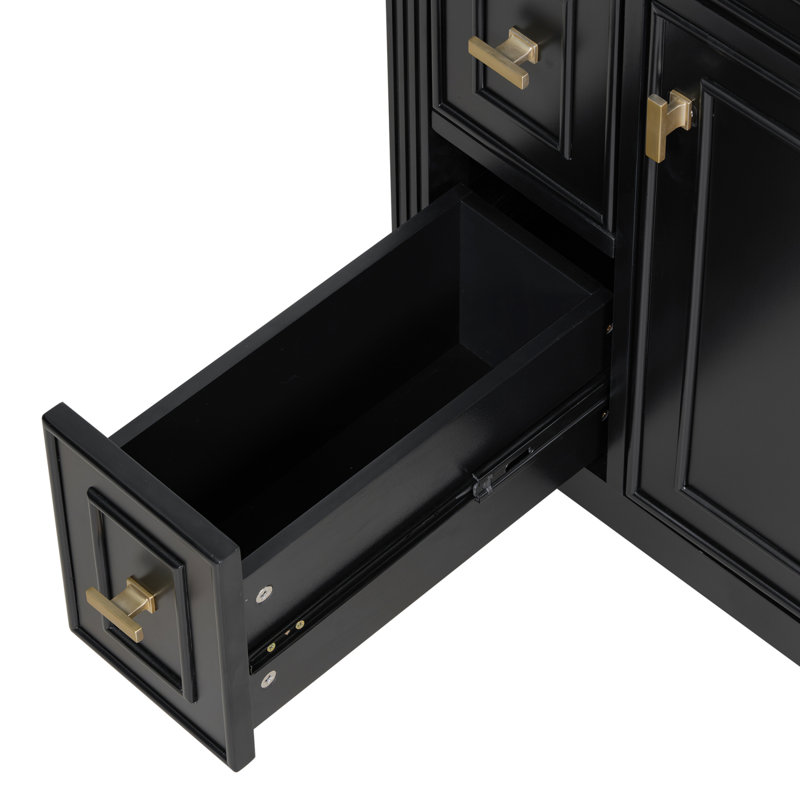 Meuble-lavabo de 24 po avec lavabo, armoire en bois massif, tiroirs rabattables et standards, tablette réglable, Noir
