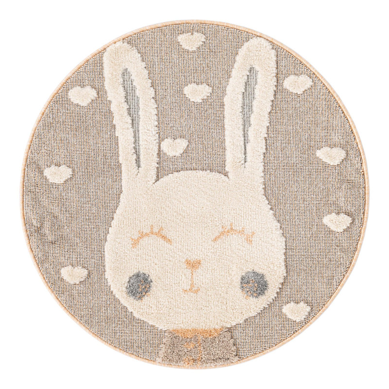 Unique Loom Heart Bunny  Whimsy Kids Rug, Round 3'1"