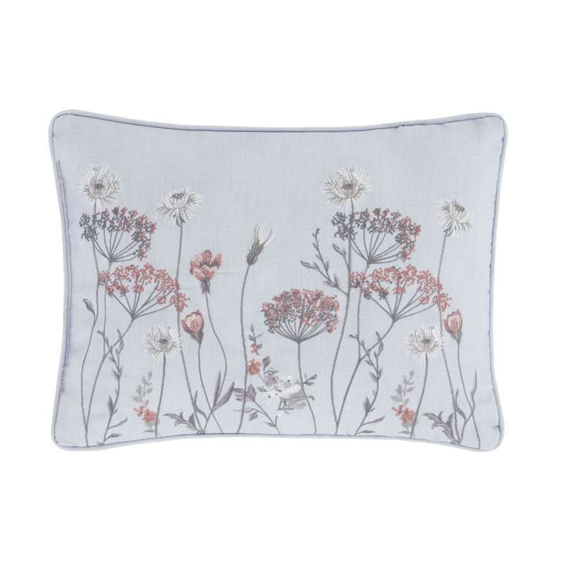 Meadowsweet Floral Cushion with Filling, White Grey