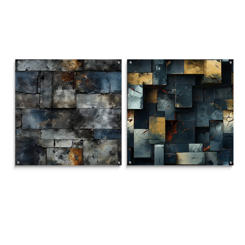 Fontayne - Ensemble de 2 reproductions d'art abstraites en acrylique sur verre, H 30 po x l 61 po