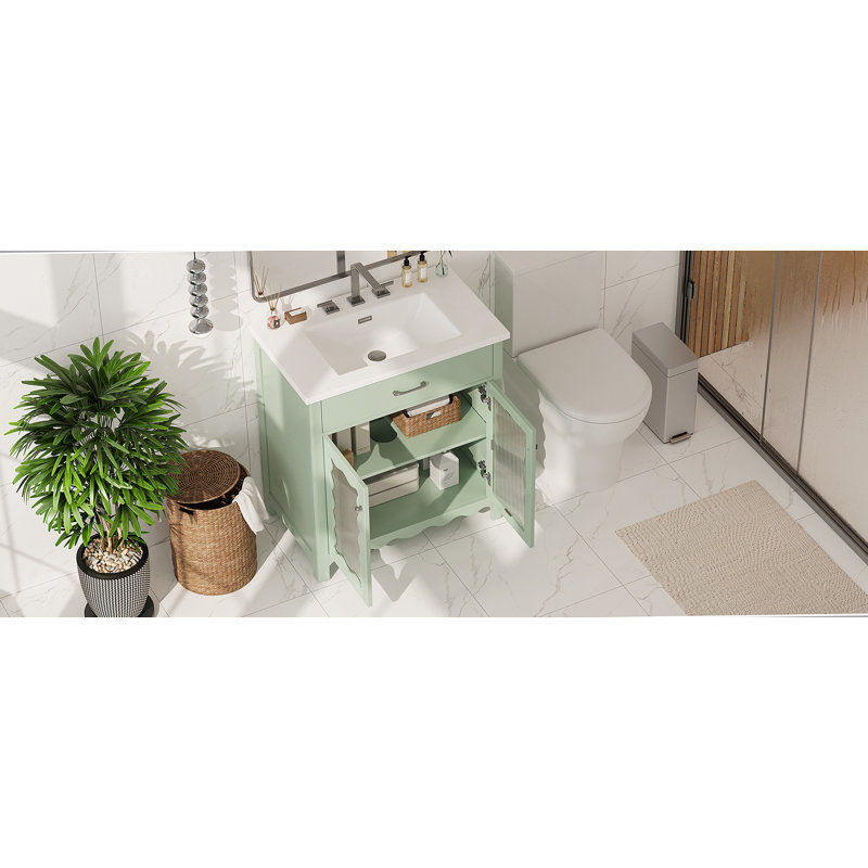 Meuble-lavabo 31 po avec verre trempé, vert, Vert