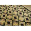 European Floral Motif Striking Black Tan Contrast Antique American Geometric Grid Design Hooked Rug