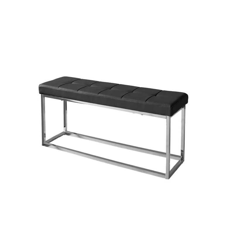 Banc en similicuir Hesser, Noir, Chrome