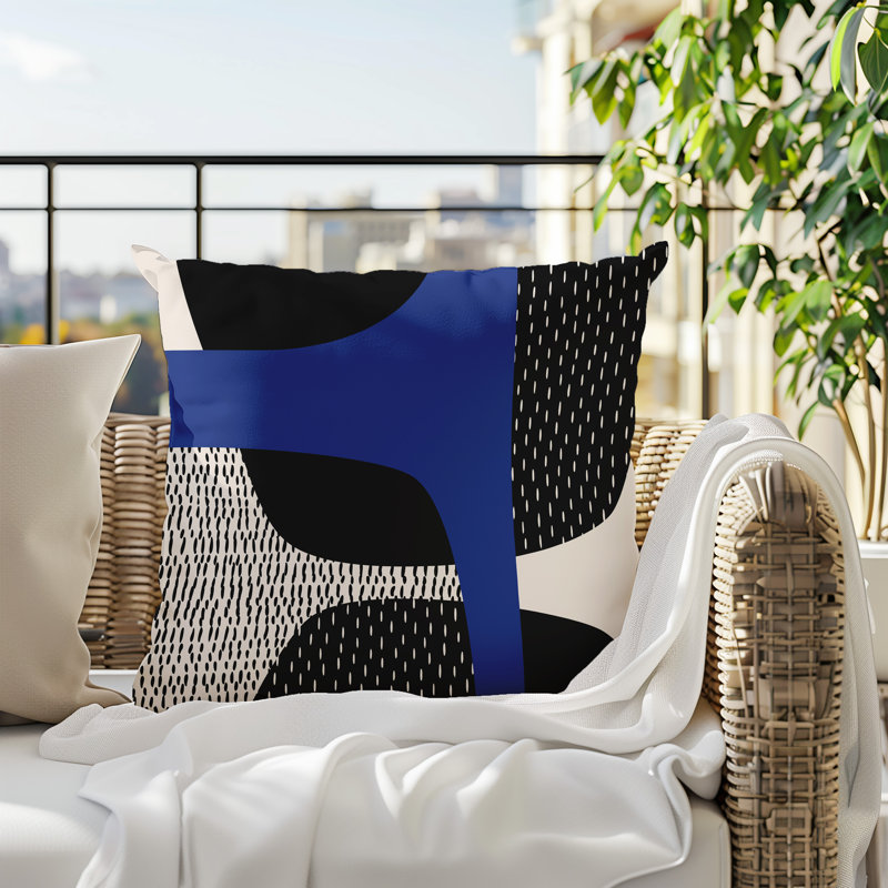 Coussin carré intérieur / extérieur pia, H 19 po x l 19 po, Bleu marine / noir / blanc cassé