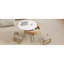 Table basse à plateau relevable moderne avec rangement et trois repose-pieds assortis, base à 3 pieds, assise blanche et naturelle au design peu encombrant, fabrication en métal pour plus de solidité
