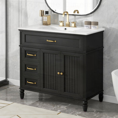 Meuble-lavabo de salle de bain avec lavabo, armoire de salle de bain avec tiroirs, structure solide et panneau de fibres à densité moyenne, deux ensembles