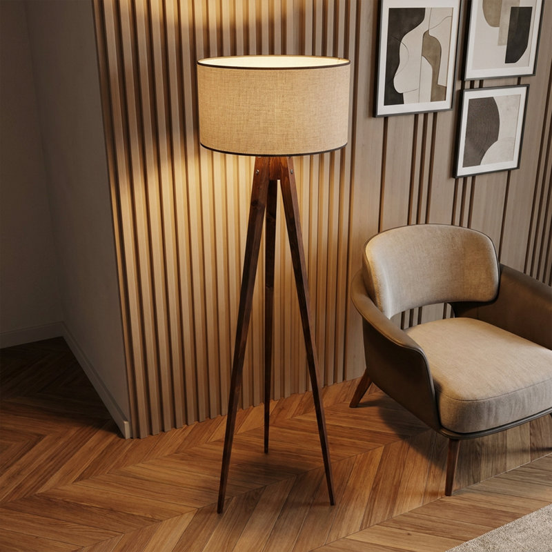Lampe sur pied tambour en noyer Metropolis