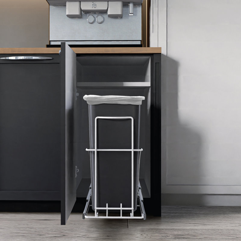 Home Zone Living 7.6 Gallon Under Cabinet Open Pull Out Trash Can, Adjustable Slide Out Waste Bin