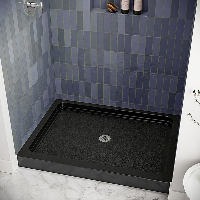48 in. x 48 in. Alcove Acrylic Shower Base in Glossy Black With Center Drain, Drain Included, Glossy Black