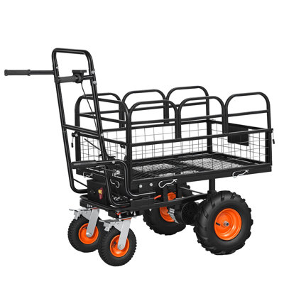 Chariot utilitaire électrique, capacité de 300 kg, moteur de 500 W, châssis en acier, monobloc, noir, pneus tout-terrain et batterie de 432 Wh