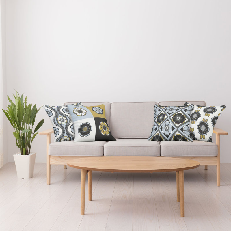 Housse de coussin Abstract, 20 po x 20 po, Bleu pâle et moutarde foncée