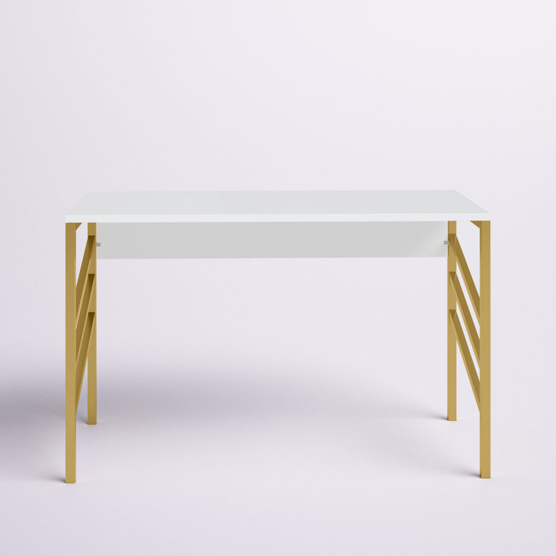 Ricka Modern Writing Desk With Metal Legs, White/Gold
