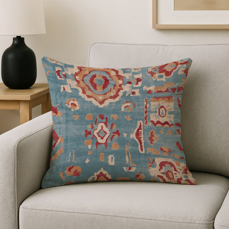 Coussin décoratif intérieur et extérieur Modern, Gris / bleu / rouge / orange abstrait, Carré 18 po