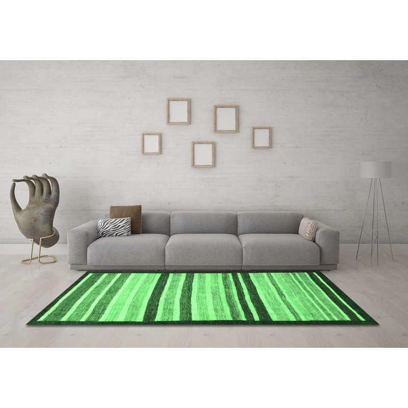 Tapis abstrait vert émeraude lavable à la machine 806, Carré 5 pi