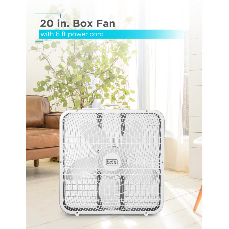 BLACK+DECKER BLACK+DECKER Box Fan with 3 Speed Settings, 20” Box Fan Rotary Knob and Recessed Cord Storage