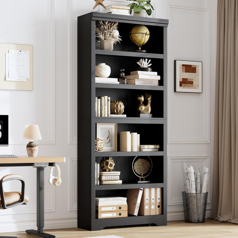 75"6-Tier Farmhouse Bookcase with Adjustable Shelves, Open Display Storage Bookshelf for Home Office, Living Room, Study or Balcony