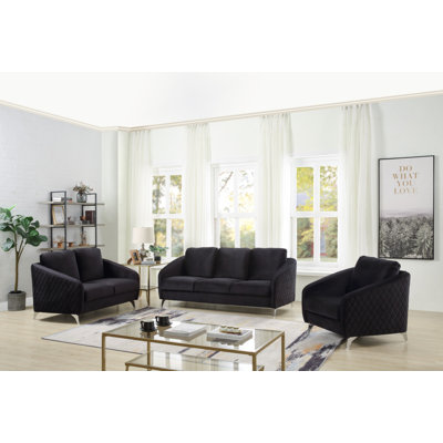 Sofia 55"W Black Velvet Modern Chic Loveseat Couch