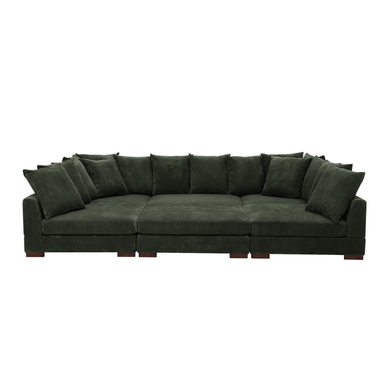 Large Seating 5 - Seat Corduroy Modular Sleeper Sectional, Dark , 16 Toss Pillows, Design For Custom Space In , Middle Firm Cushions, Assembly With No Extra Parts Required Sectional Customizable