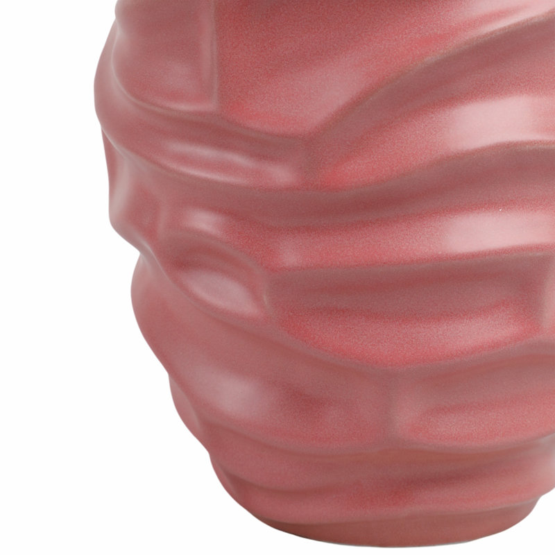 Vase de table sculptural texturé à nervures pour la décoration intérieure - Grand vase à fleurs moderne pour console, vestibule ou salon - rouge