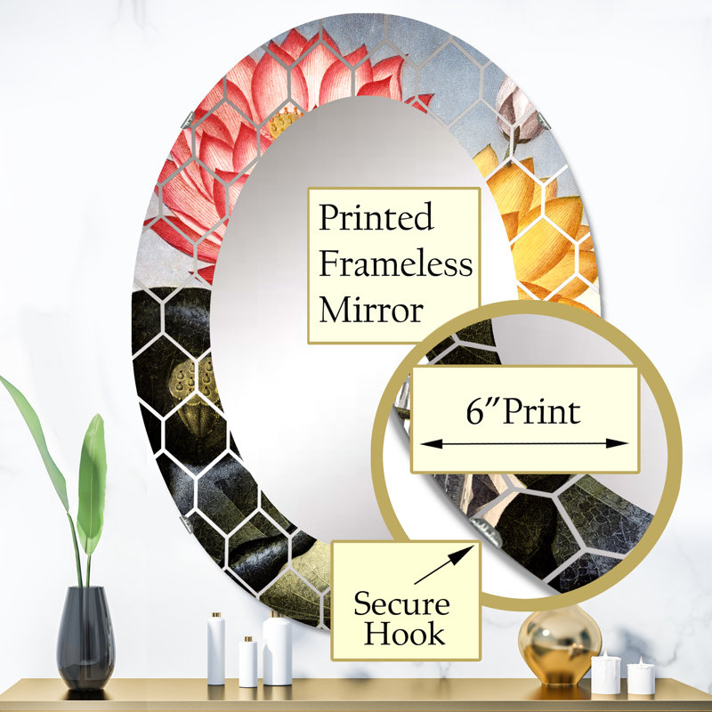 Fleurs rétro II - miroir mural traditionnel, 36 po x 24 po