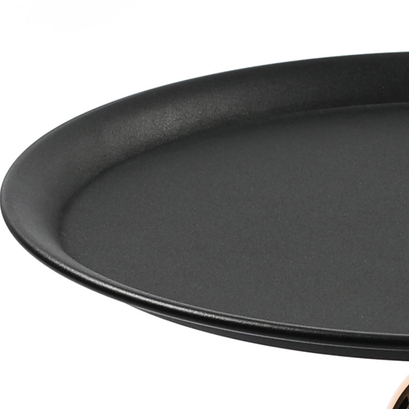 Table de bout moderne, forme ronde, métal de haute qualité, plateau supérieur, petite table d'appoint pour tasses à thé en noir, base cylindrique éthérée, surface plane, idéal