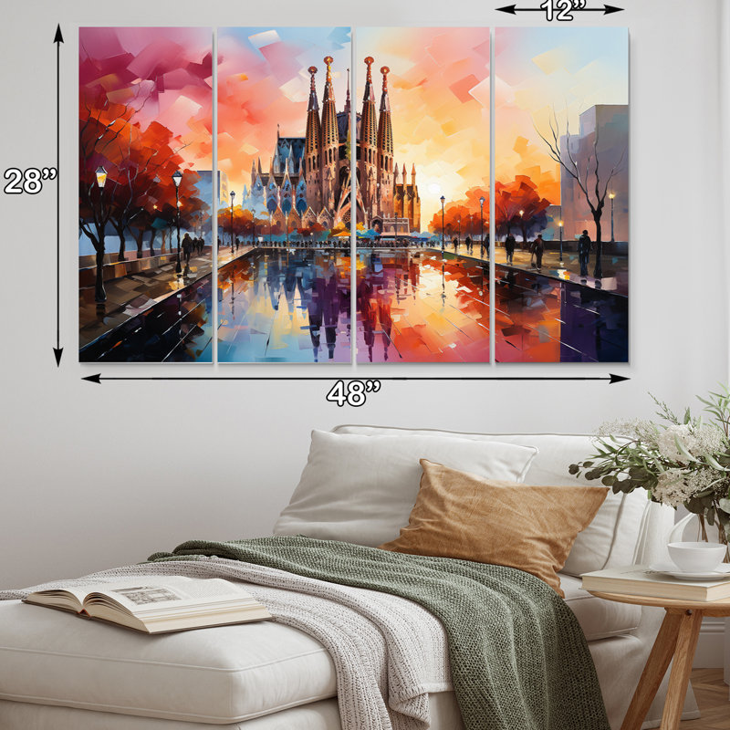 Espagne, Sagrada Familia à Barcelone, reproduction sur toile 4 pièces