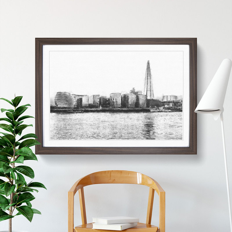 The Shard and London Skyline - Picture Frame Painting Print, 45cm H x 63cm W x 2cm D, Walnut Framed