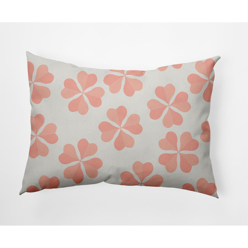Sunwashed Red Floral Polyester Lumbar Throw Pillow