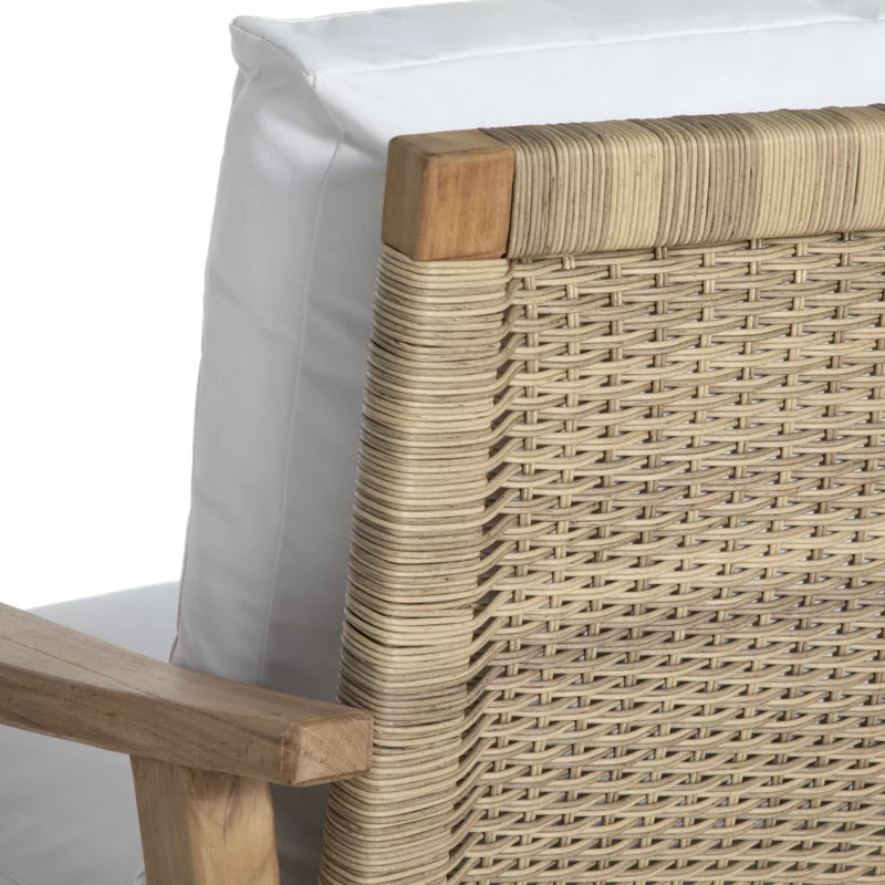 Pointe N-Dura Resin Wicker Teak Outdoor Lounge Chair - Oyster Natural, No, Verona Fossil