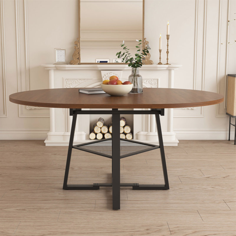 Table de salle à manger extensible de 47 pouces pour 4 à 8 personnes avec rangement, table de salle à manger circulaire avec cadre en métal et plateau épaissi, table de cuisine et de salon multifonctionnelle