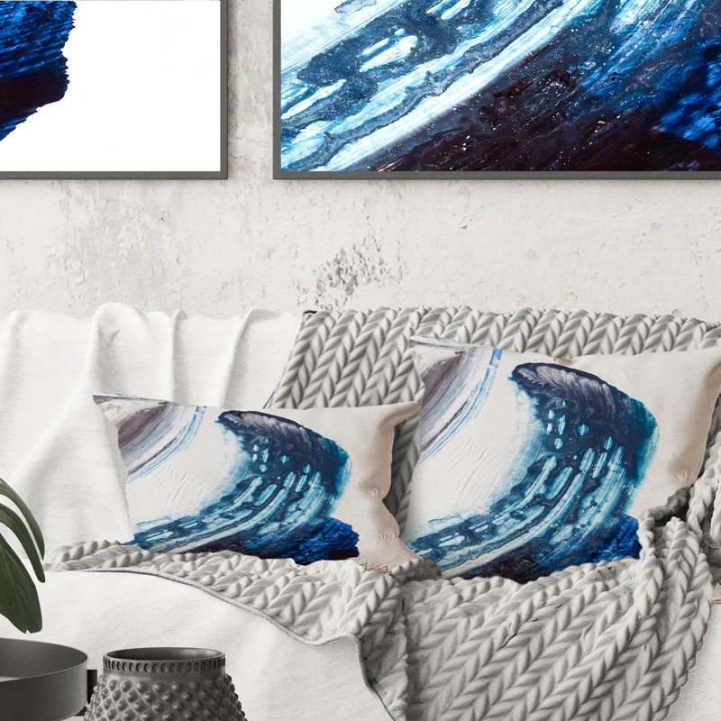 Coussin décoratif bleu et noir brossé - imprimé moderne, 16 po x 16 po