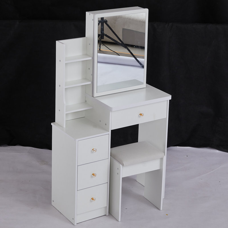 Petit meuble-lavabo 29,2 po avec tabouret de chevet et tabouret rembourré, Blanc
