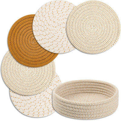 5 Pcs Brown Heat Resistant Trivets with Storage Basket