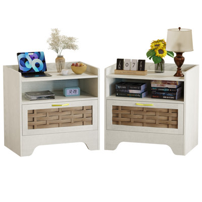 Table de chevet avec rangement, ensemble de 2, table de chevet en rotin Boho avec tiroir