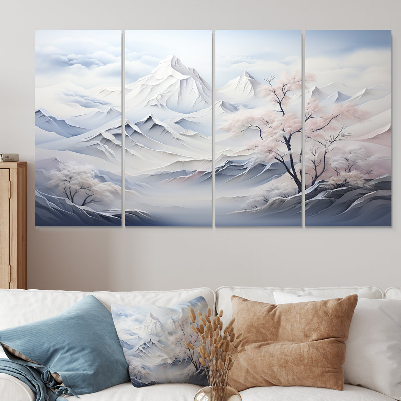 Snowy Mountain Peaks Serenity II - Montagnes d'hiver, ensemble de 4 décorations murales, H 28 po x l 48 po