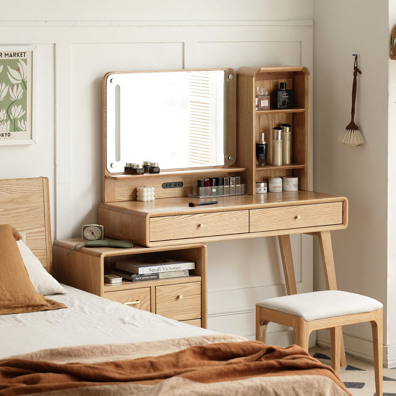 Commode Commode de table 100% chêne massif Dessus de table de bureau Commode de table compacte Accessoires de commode Largeur de rangement 90 cm Tiroir de rangement en bois naturel