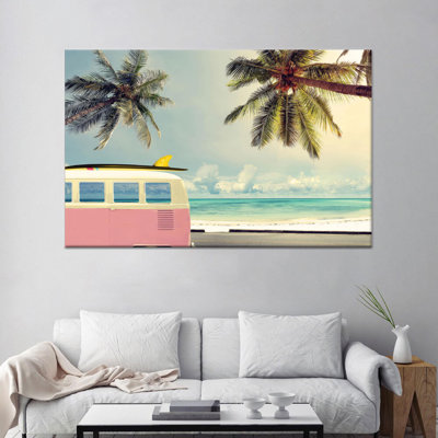 Toile imprimée: art mural en verre tropical avec paysage de cocotier, toile tendue 1P