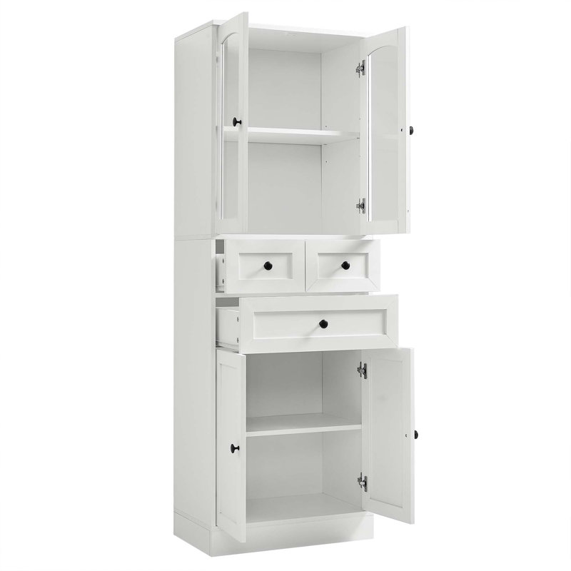 Armoire de rangement autoportante pour salle de bain avec tablette réglable, tiroirs et armoires, Blanc