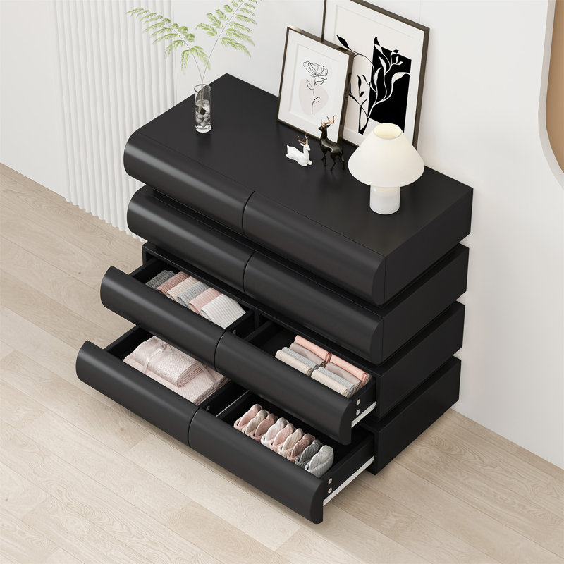 Commode 8 tiroirs pour chambre à coucher, Noir