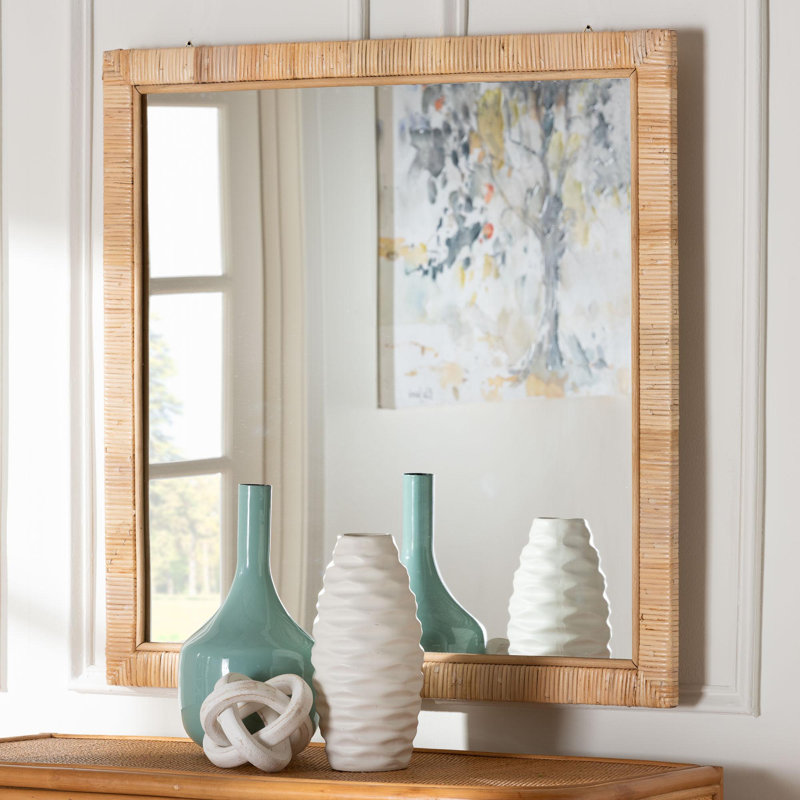 Brid Bali & Pari Lankston Bohemian Natural Rattan Accent Wall Mirror, 34.30" x 34.30", Square