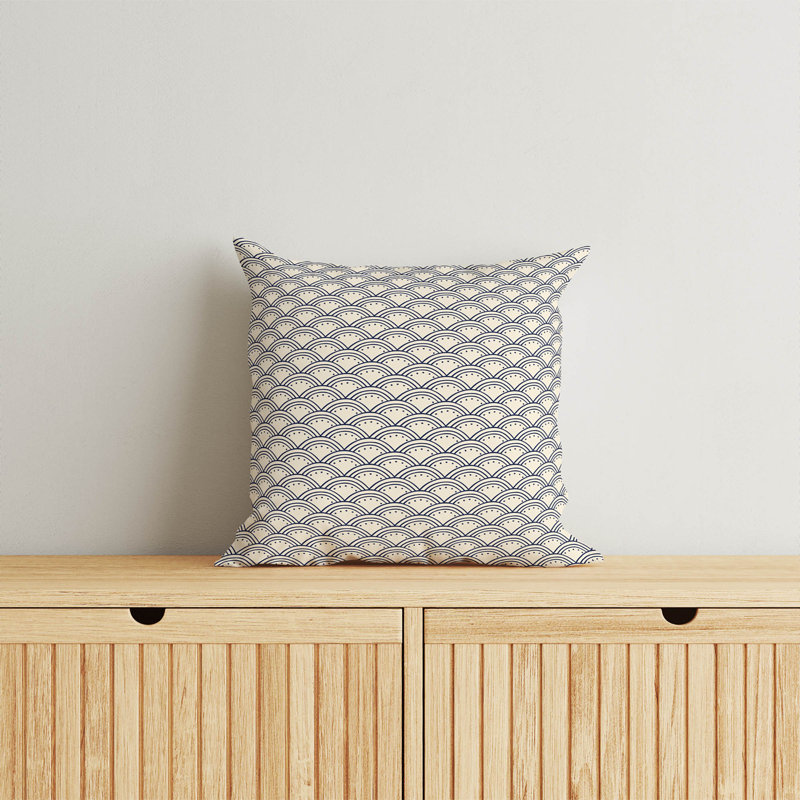 Coussin décoratif Seigaiha Fan Wave, Bleu marine foncé, Carré 16 po