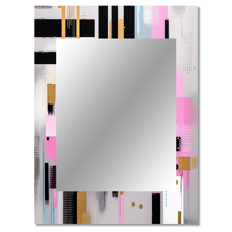 Pink Gold Bold Stripes - Cubism Decorative Wall Mirror, Modern Mirror, Printed Metal Art, 40" x 30"