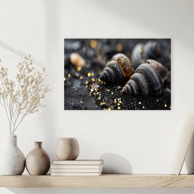 Golden Dust Shells Abstract Elegant Contemporary Nature Wall Art Print 1 Piece Wrapped Canvas Wall Art