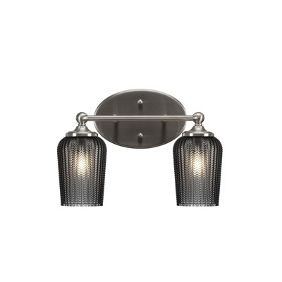 Barre d'éclairage de salle de bain 2 lumières Aitkens avec verre texturé fumé de 5 po