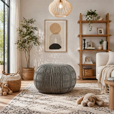 Knitted Cotton 20 X 20 Round Pouf