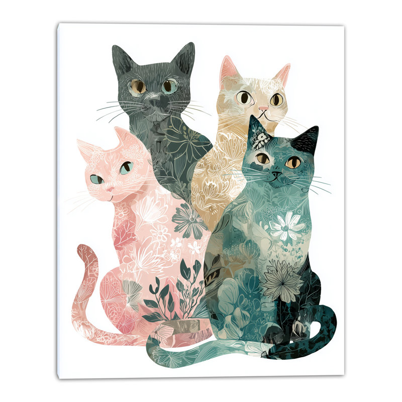 Art mural sur toile à motif floral Chats, H 36 po x l 24 po x P 1,5 po