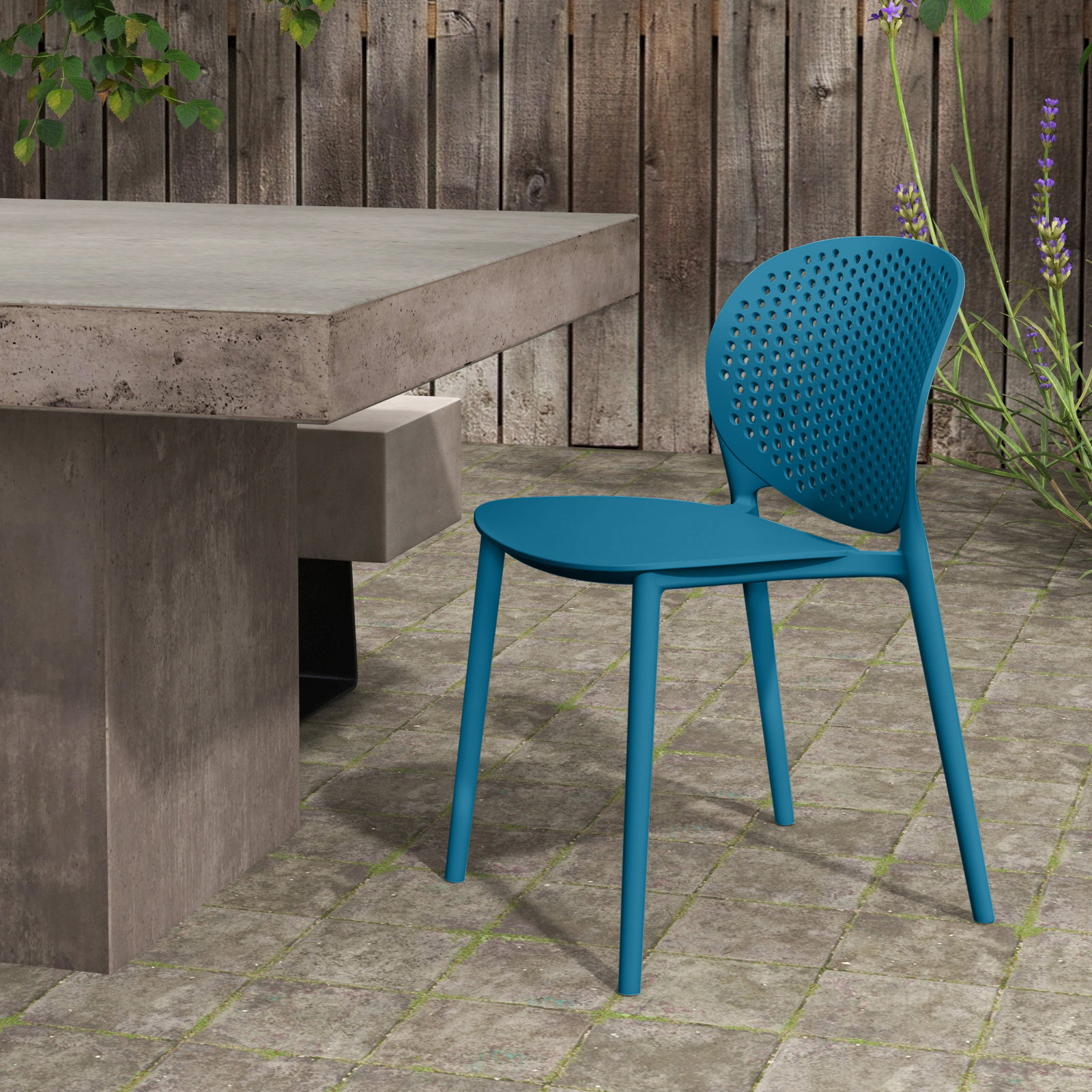 Iben Stackable Patio Side Chair, Navy Green