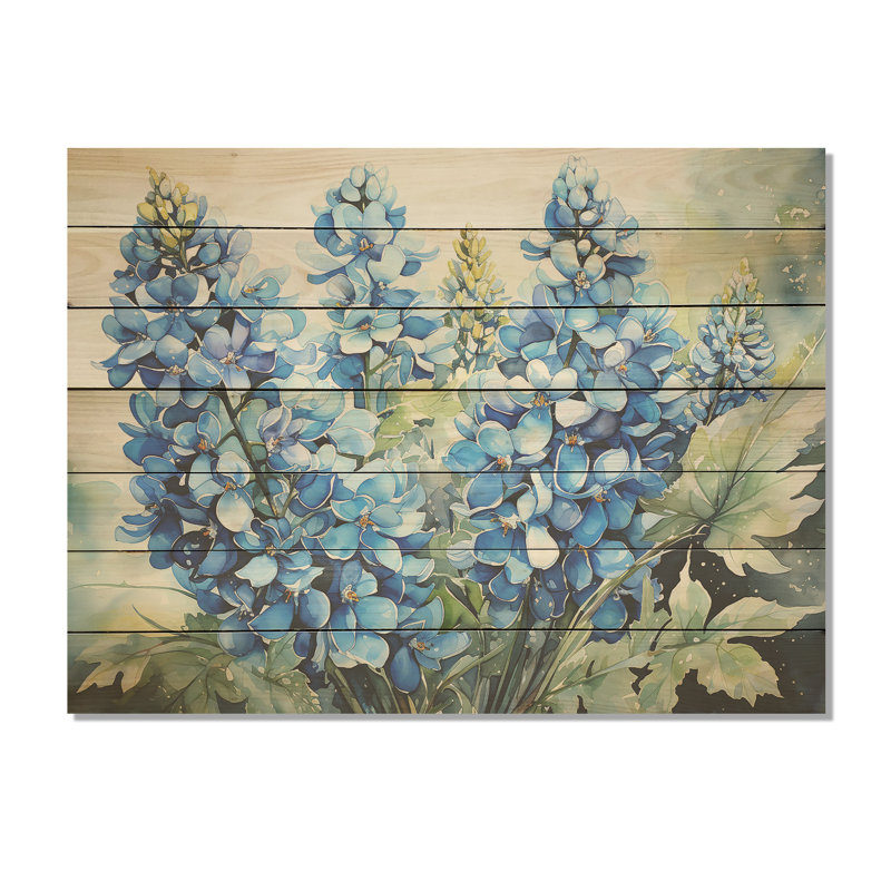 Blue Bonnets Ballet Horizon I - Bonnets bleus sur bois, H 10 po x l 20 po x P 0,78 po
