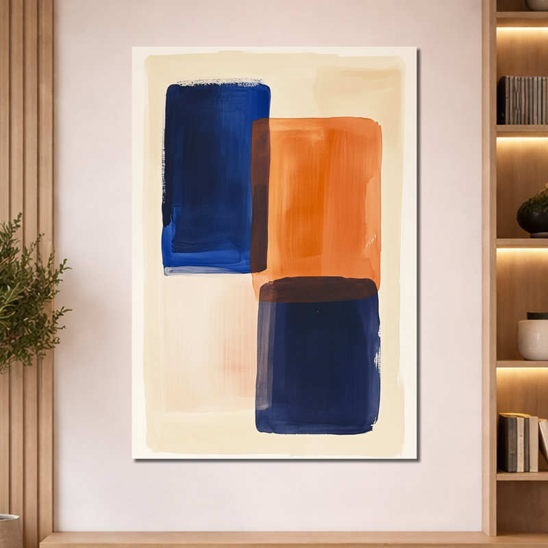 Blocs de cobalt et d'ambre - Décoration murale géométrique sur toile, H 60 po x l 40 po, Toile tendue